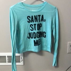 Teal cropped graphic long sleeve